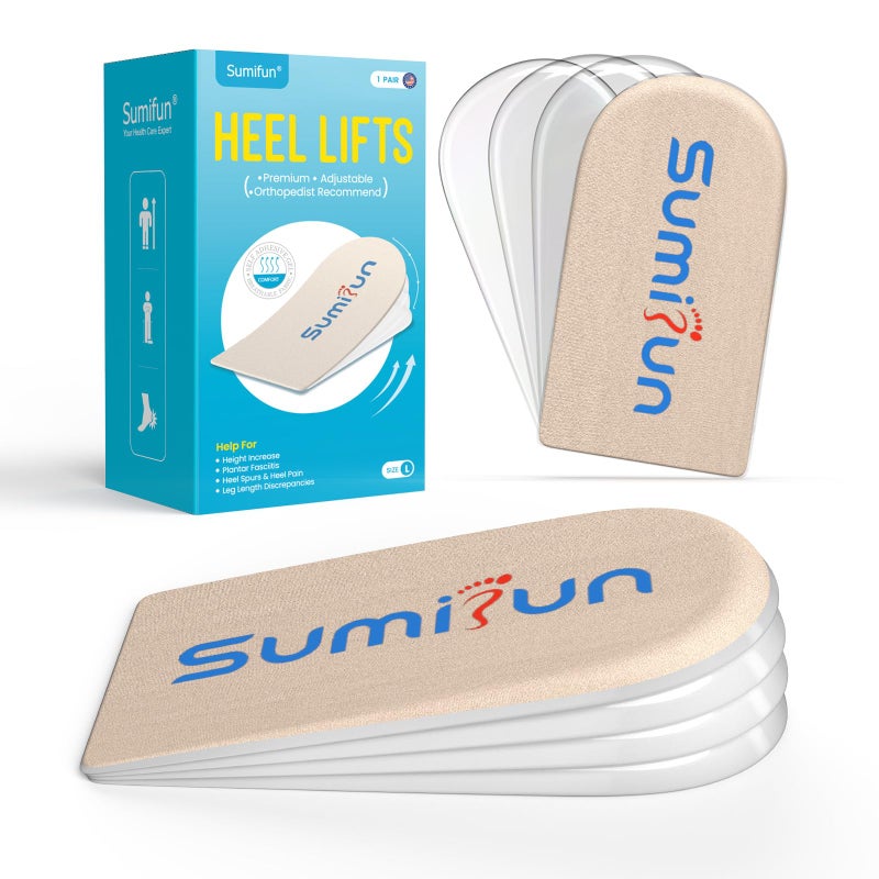 سوميفون Sumifun كعب رفع 4 طبقات 1 بوصة جل أحذية رفع للنساء أرجل غير مستوية قابلة للتعديل كعب لتقويم العظام لألم الكعب وطول الساق تباين كعب إسفين إدراج 1/4 بوصة 1/2 بوصة 3/4 بوصة (مقاس L زوج واحد) - Image 1